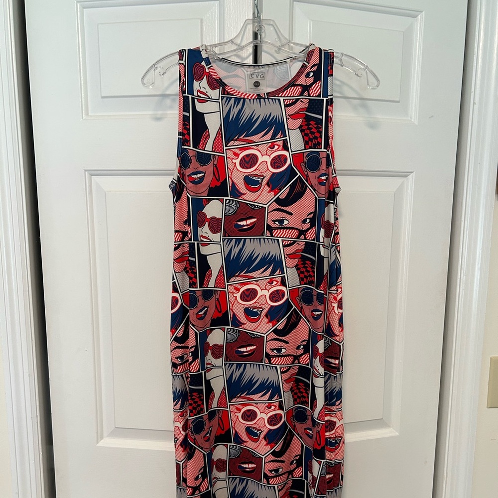 Constantly Varied Gear Graphic Midi Dress - Red and Blue